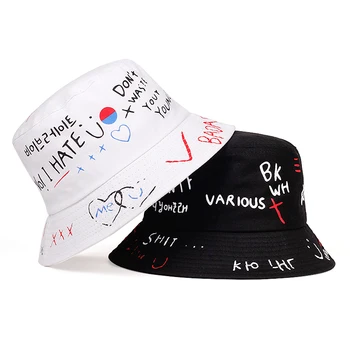 Noul Graffiti Print Găleată Pălării Femei Barbati Casual Moda Harajuku în aer liber Hip Hop de Vară de Pescuit Pescar Negru Alb cuplu Pălărie