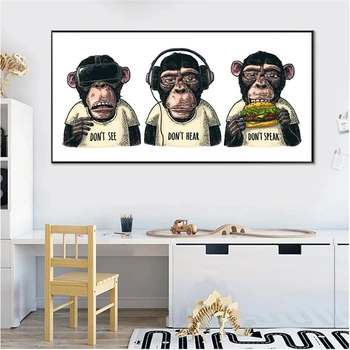 Rezumat Trei Maimuțe, Gorile cu Bani de Animale Postere, Printuri Panza Pictura Arta de Perete Imagini Living Home Decor