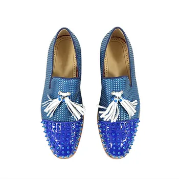 SHOOEGLE Bărbați Albastru Mozaic Pantofi de lux Piroane Împânzit Lowtop Aluneca pe Culoarea Mixt, Mocasini Anti-derapare Barbati Pantofi Casual Dimensiune 38-47